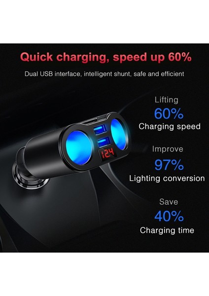 Siyah Araba Çakmak Soket Splitter Fiş Cep Telefonu Mp3 Dvr Suv Oto Aksesuarları ile LED Çift USB Şarj Portları Adaptörü (Yurt Dışından)