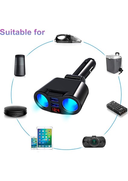 Siyah Araba Çakmak Soket Splitter Fiş Cep Telefonu Mp3 Dvr Suv Oto Aksesuarları ile LED Çift USB Şarj Portları Adaptörü (Yurt Dışından)