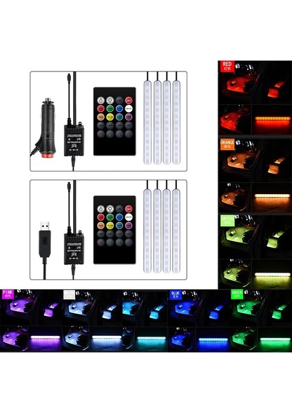 Uzaktan Kumanda Araba Rgb LED Müzik Ses Ses Kontrolü Araba Iç Dekoratif Atmosfer Oto Rgb Yolu Zemin Işık Şeridi Uzaktan Kumanda 12V (Yurt Dışından)