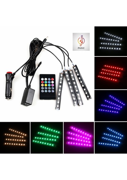 Uzaktan Kumanda Araba Rgb LED Müzik Ses Ses Kontrolü Araba Iç Dekoratif Atmosfer Oto Rgb Yolu Zemin Işık Şeridi Uzaktan Kumanda 12V (Yurt Dışından)