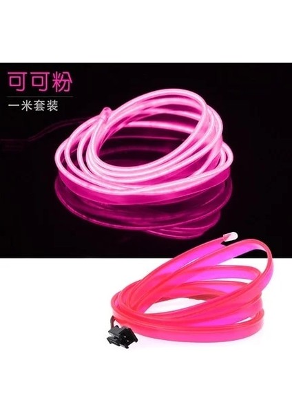 5 Metre Tarzı Pembe Otomobil Atmosfer Lambası Araba Iç Aydınlatma LED Şerit Dekorasyon Çelenk Tel Halat Tüp Hattı Esnek Neon Işık USB Sürücü (Yurt Dışından)