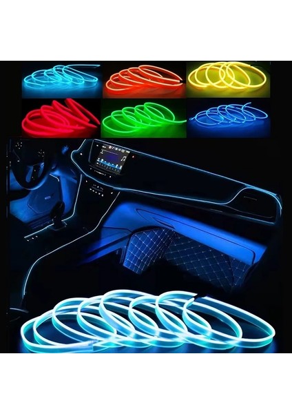 5 Metre Tarzı Pembe Otomobil Atmosfer Lambası Araba Iç Aydınlatma LED Şerit Dekorasyon Çelenk Tel Halat Tüp Hattı Esnek Neon Işık USB Sürücü (Yurt Dışından)