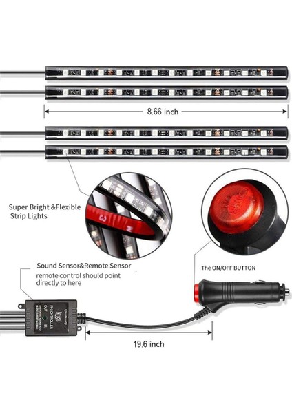 48LED App Uzak USB Nlpearl App Araç Iç Ortam Işığı Neon LED Şerit Ayak Işığı USB Kablosuz Uzaktan Kumandalı Müzik Oto Atmosfer Dekoratif Lamba (Yurt Dışından) indirimleri