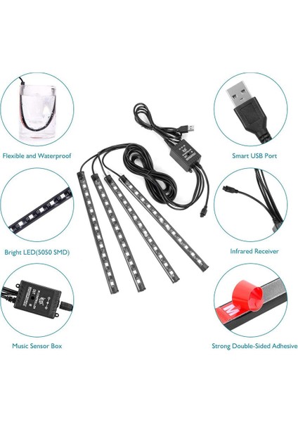 48LED USB Arayüzü Nlpearl App Araç Iç Ortam Işığı Neon LED Şerit Ayak Işığı USB Kablosuz Uzaktan Kumandalı Müzik Oto Atmosfer Dekoratif Lamba (Yurt Dışından)