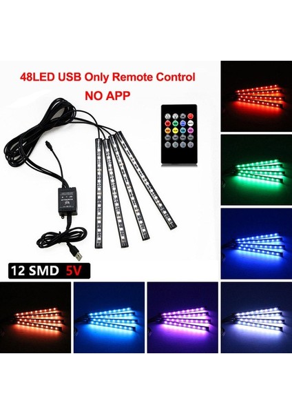 48LED USB Arayüzü Nlpearl App Araç Iç Ortam Işığı Neon LED Şerit Ayak Işığı USB Kablosuz Uzaktan Kumandalı Müzik Oto Atmosfer Dekoratif Lamba (Yurt Dışından) fiyatları