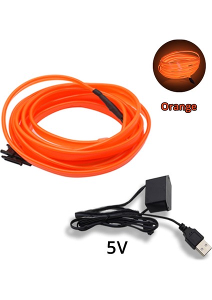 Mor USB Tarzı Turuncu USB Evrensel Araba Iç Aydınlatma LED Şerit Dekorasyon Çelenk Tel Halat Tüp Hattı USB Sürücülü Esnek Neon Işıklar (Yurt Dışından)