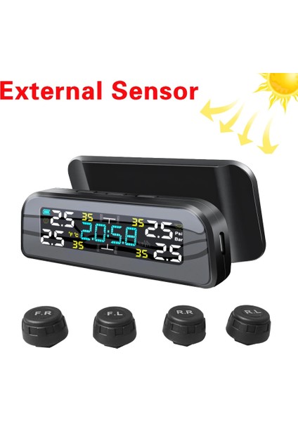 T3-Ex Stili Tpms Güneş Enerjisi Tpms Araba Lastik Basıncı Alarm Monitörü Oto Güvenlik Sistemi Lastik Basıncı 360 Ayarlanabilir Sıcaklık Uyarısı (Yurt Dışından)