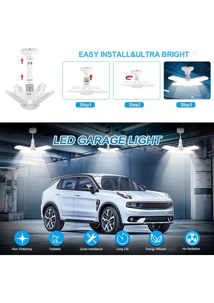 Beyaz Stil 28W LED 6500K Garaj Işıkları Katlanabilir E27 Ampul Atölyesi Depo Tavan Aydınlatması 4 Ayarlanabilir Fan Kanatları Deforme Edilebilir Ac (Yurt Dışından) modelleri
