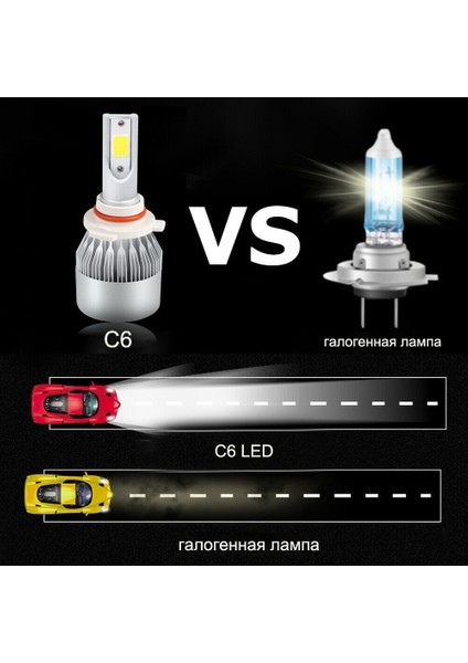 H3 Stili C6 Yükseltilmiş Gümüş H1 H3 LED Far Ampülleri H7 Araba Işıkları H H11 Hb Hb Hk 72W 12V 8000LM Otomatik Farlar (Yurt Dışından)