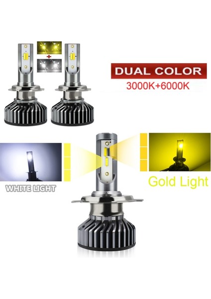 H1 Stili 3000K6000K Çift Renk LED Süper Lampada H7 Ampul Hk 3000K 6500K Araba Far H11 H8 H9 Mini Açık Sarı Beyaz Çift Iki Renkli (Yurt Dışından)