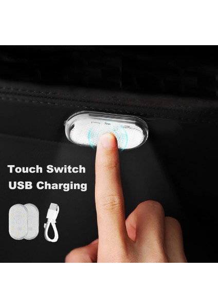 Buz Mavisi 1 Adet Araba Iç Işık Otomatik Tavan Tavan Okuma Lambası LED Araba Styling Dokunmatik Gece Lambası Mini USB Şarjlı Araba Işığı (Yurt Dışından)