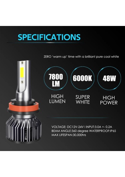10000LM Tarzı 6000K Soğuk Beyaz Araba ve Motosiklet Otomobil Için LED H7 Kısa Huzme Farlar LED Ventile H11 Lampek 12V Için Oto Yedek Ampuller (Yurt Dışından)