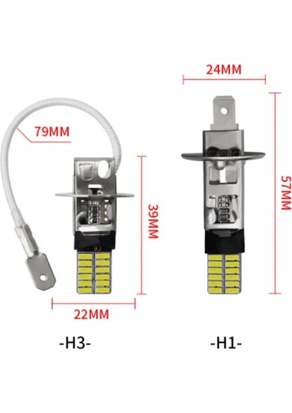 H1 Stili H3 2 Parça H3 24 LED Ampul Süper Parlak Hmd Araba Sis Farları Sürüş Gündüz Çalışan Lamba Araba Ampulleri Dc 12V 6500K Araba H3 Beyaz Işık (Yurt Dışından)