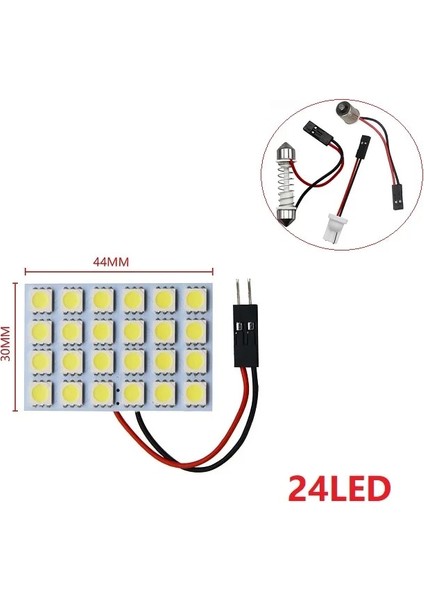 24LED Smd LED Oto Panel Işık Okuma Kubbe Ampul Araba Iç Çatı Harita Lambası T10 W5W C5W C10W Festoon 3 Adaptör Tabanı (Yurt Dışından)