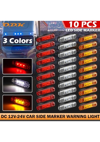 6x Turuncu Uyarı Işığı 3 LED Işık Oval Gümrükleme Römork Kamyon Turuncu Beyaz Kırmızı LED Yan Işaret Lambası 12V 24V Kamyon Kamyon (Yurt Dışından) fiyatları