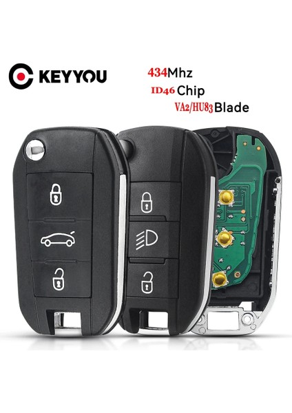 HU83 Bıçaklı Lamba Stili Keyyou ID46-PCFAR Uzaktan Anahtar 3 Düğmeler Fob Peugeot Citroen C-Elysee C4-Cactus 434MHZ (Yurt Dışından)