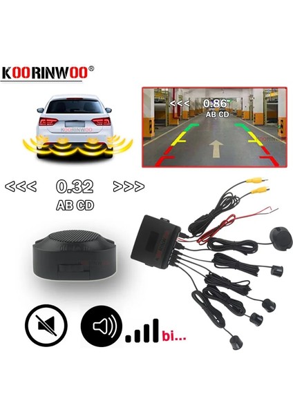 Siyah Koorinwoo Çift Çekirdekli Cpu Araba Park Yardımı Sensörü Ters Radar Video Hepsi Bir Arada Sistem Araba Monitörü ve Dikiz Kamerasını Bağlayın (Yurt Dışından)