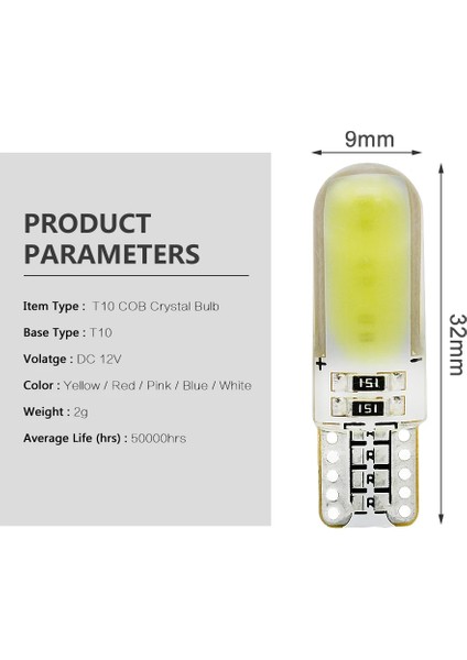 Mavi 2ADET T10 W5W Silika Jel Cob LED Araba Gümrükleme Işıkları Oto Kama Ters Ampul Dönüş Sinyali Işığı Kırmızı Mavi Sarı Beyaz 12V (Yurt Dışından) indirimleri