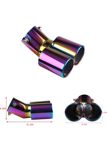 E Stili Çift Çıkışlı Araba Egzoz Ucu Paslanmaz Çelik Eğimli Haddelenmiş Kenar Oto Susturucu Susturucu Evrensel Siyah + Gümüş Araba Dış Malzemeleri (Yurt Dışından)