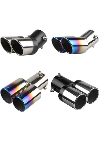 E Stili Çift Çıkışlı Araba Egzoz Ucu Paslanmaz Çelik Eğimli Haddelenmiş Kenar Oto Susturucu Susturucu Evrensel Siyah + Gümüş Araba Dış Malzemeleri (Yurt Dışından) fiyatları