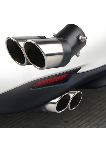 E Stili Çift Çıkışlı Araba Egzoz Ucu Paslanmaz Çelik Eğimli Haddelenmiş Kenar Oto Susturucu Susturucu Evrensel Siyah + Gümüş Araba Dış Malzemeleri (Yurt Dışından) modelleri
