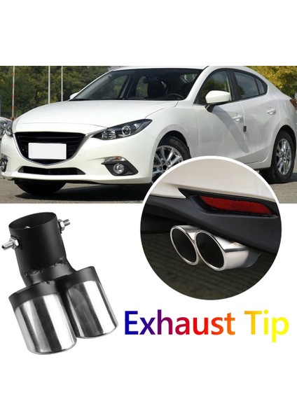 E Stili Çift Çıkışlı Araba Egzoz Ucu Paslanmaz Çelik Eğimli Haddelenmiş Kenar Oto Susturucu Susturucu Evrensel Siyah + Gümüş Araba Dış Malzemeleri (Yurt Dışından) fırsatları