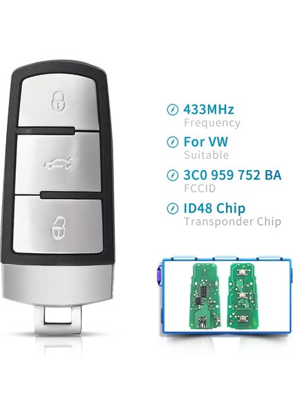 Uzaktan Anahtar Durum Stili Keyyou 3cba 3bt Anahtarsız Kesilmemiş Akıllı Uzaktan Anahtar Fob 433MHZ Kımlığı Volkswagen Vw Passat B6 3c B7 Magotaar Anahtar (Yurt Dışından)