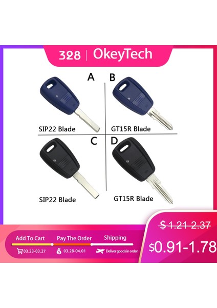 Mavi Ped Stili Okeytech Fiat Punto Doblo Bravo Blueblack Uzaktan Anahtar Kutu Fob Shell 1 Düğme Değiştirme Muhafazası Kılıf SIP22GT15R Blade (Yurt Dışından)
