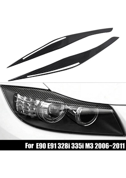 Siyah Stil Karbon Fiber Far Göz Kapağı Kaş Kapağı Çıkartmalar Bmw E90 Eı 335I M3 Için Trim (Yurt Dışından)