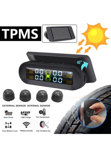 T2-In Tarzı Tpms Güneş Enerjisi Tpms Araba Lastik Basıncı Alarm Monitörü Oto Güvenlik Sistemi Lastik Basıncı 360 Ayarlanabilir Sıcaklık Uyarısı (Yurt Dışından) indirimleri