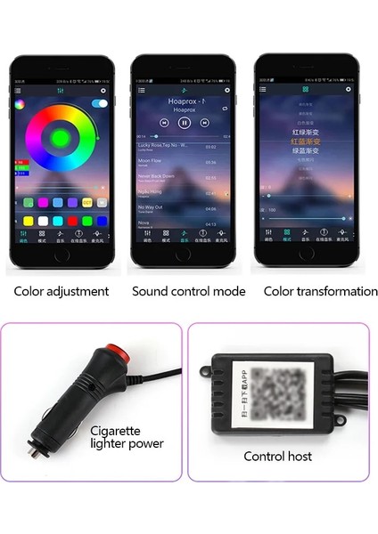 1 Için Bir Araba El Neon Şerit Işık Araba Ortam Işığı Ses Kontrol Işığı Rgb LED Dekoratif Oto Atmosfer Lambası 12V Çakmak ile (Yurt Dışından) fırsatları