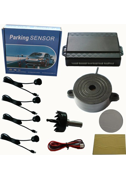 C Kablosuz Araba Park Sensörü Kiti Buzzer 12V Ters Yedekleme Radar Sesli Uyarı Göstergesi Prob Sistemi 4 Sensörlü Evrensel (Yurt Dışından)