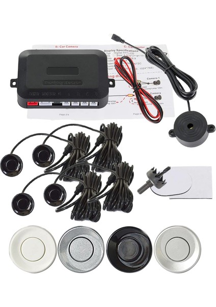C Kablosuz Araba Park Sensörü Kiti Buzzer 12V Ters Yedekleme Radar Sesli Uyarı Göstergesi Prob Sistemi 4 Sensörlü Evrensel (Yurt Dışından)