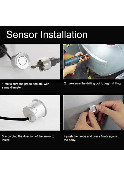 C Kablosuz Araba Park Sensörü Kiti Buzzer 12V Ters Yedekleme Radar Sesli Uyarı Göstergesi Prob Sistemi 4 Sensörlü Evrensel (Yurt Dışından)