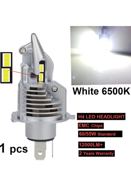 1 Adet Beyaz 6500K Auto Car LED H4 Far Ampul Motosiklet Lambası Lm Hs1 Işıkları Yüksek Kısa Huzme Hilo 12V Dk Sarı 3000K (Yurt Dışından)