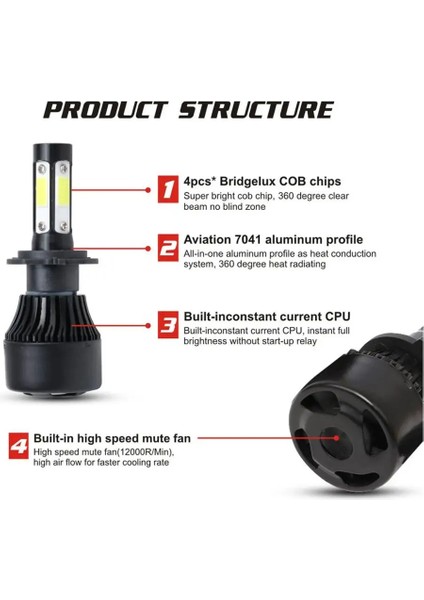 H9 Stili 4 Taraf Siyah Renk 4 Yan Yeni H7 LED Araba Far 100W Lm H4 Ampul 6500K H Hb H13 Turbo Otomatik Lambalar Sis Farı (Yurt Dışından) modelleri