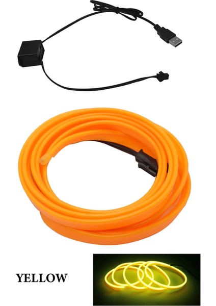 5m Sıcak Stil Sarı Otomobil Atmosfer Lambası Araba Iç Aydınlatma LED Şerit Dekorasyon Çelenk Tel Halat Tüp Hattı Esnek Neon Işık USB Sürücü (Yurt Dışından)