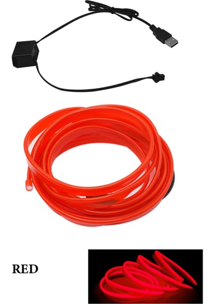 3m Tarzı Kırmızı Otomobil Atmosfer Lambası Araba Iç Aydınlatma LED Şerit Dekorasyon Çelenk Tel Halat Tüp Hattı Esnek Neon Işık USB Sürücü (Yurt Dışından)