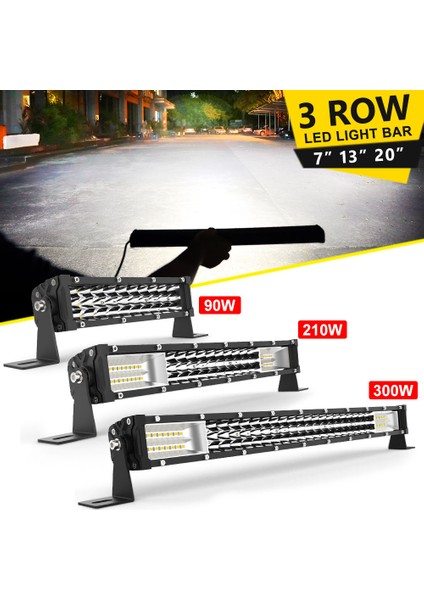 1 Kablo Demeti Stilini Açar Naoevo Tri-Rows 12D Barra LED 4x4 Offroad 90W 210W 300W Sis Lambası Araba Suv 4WD Traktör Için LED Işık Çubuğu Çalışma Lambası 7'' 13'' 20'' (Yurt Dışından)