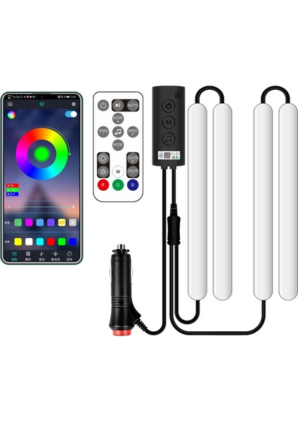 Çakmak 48 LED Uzaktan Uygulama Kontrollü Işık Şeridi Dıy Modu ve Müzik Senkronizasyonu, USB Araç Şarj Cihazı ile Dash Aydınlatma Altında DC12V Iç Işıklar (Yurt Dışından)