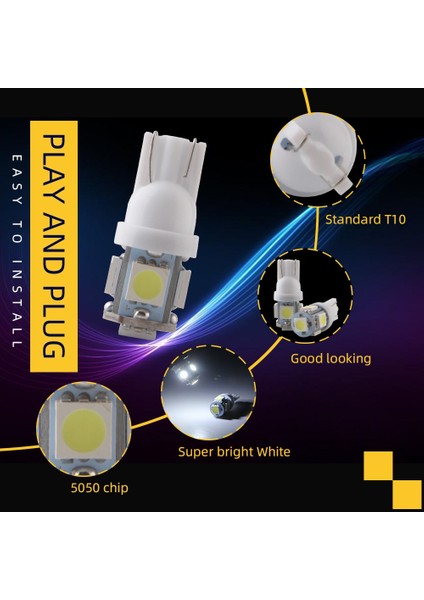 12V-10 Adet Tarzı Beyaz Dc 6V 6.3V 12V 24V W5W Smd LED Ampul Araba Okuma Işığı Pinball Pil Oyun Konsolu Gösterge Ampul Beyaz Kırmızı (Yurt Dışından)