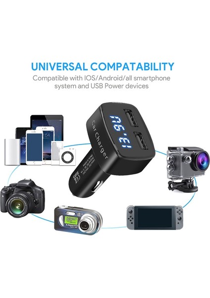 No.2 Tarzı 3.1A Çift USB Araç Şarj Cihazı 5V Evrensel Voltaj Sıcaklıkcurrent Meter Tester Adaptörü Dijital LED Ekran Huawei Için (Yurt Dışından)