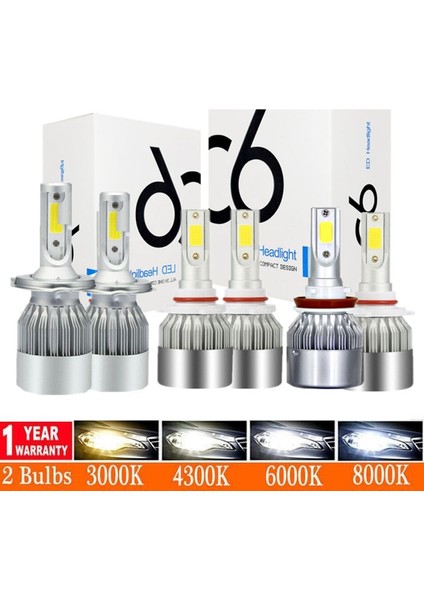 H1 Stili 6000K Soğuk Beyaz 2x H7 LED H11 H4 Hilo H1 H3 H8 Hb1 Hb3 Hb4 Hb5 Hır2 H13 H Araba Far Ampülük 6000K 8000K Cob Araba Işıkları (Yurt Dışından)