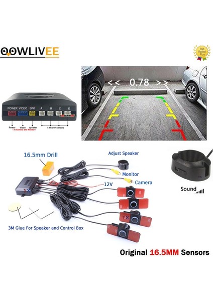 Mavi Oowlıvee Parktronic Orijinal Düz Otopark Sensörü 4 Araba Sensörleri Geri Alarm Buzzer 12V Video Sistemi Siyah Beyaz Kırmızı (Yurt Dışından) indirimleri
