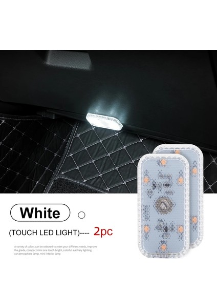 2 Adet Beyaz LED Dokunmatik Işık Mini Kablosuz Araç Iç Aydınlatma Otomatik Çatı Tavan Kapı Ayak Gövdesi Için Okuma Lambası Saklama Kutusu USB Şarj (Yurt Dışından)