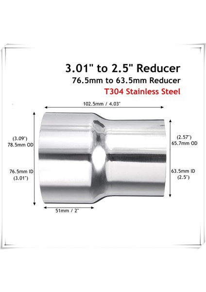 76 Mm'den 63 Mm'ye Kadar Stil Evrensel Araba Paslanmaz Çelik Standart Egzoz Düşürücü Bağlayıcı Boru Borusu (Yurt Dışından)
