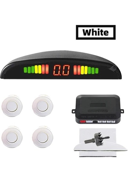 Beyaz Park Sensörü Otopark Kiti LED Ekran 4 Sensör Arka Işık Ters Yedekleme Radar Monitör Sistemi 12V 8 Renk (Yurt Dışından)