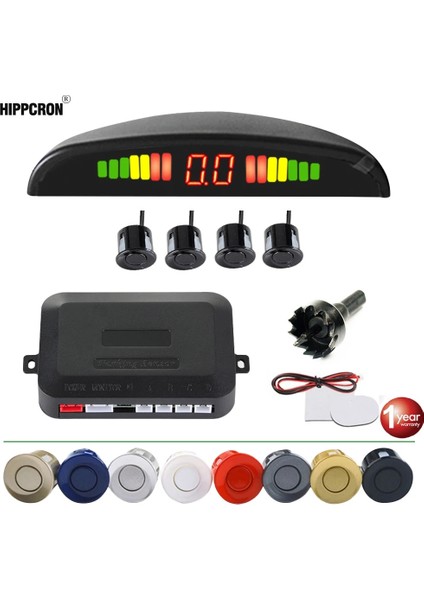 Beyaz Park Sensörü Otopark Kiti LED Ekran 4 Sensör Arka Işık Ters Yedekleme Radar Monitör Sistemi 12V 8 Renk (Yurt Dışından)