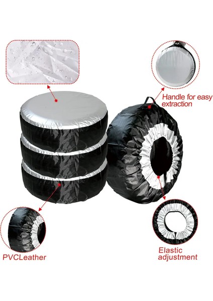 4 Adet S Boyutu Gümüş Tarzı 1 Adet Araba Yedek Lastik Kılıfı Saklama Torbaları Lastik Kılıfı Taşıma Çantası Polyester Arabalar Için Lastik Tekerlek Koruma Kapakları Araba Aksesuarları (Yurt Dışından)