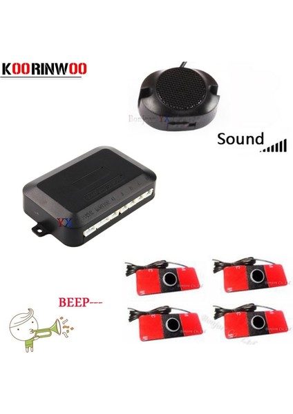 Altın Koorinwoo Araba Park Sensörü Kiti Ters Yedekleme Radarı Ayarlanabilir Hoparlör Uyarı Probu Sistemi 4 Sensörler Buzzer Göstergesi (Yurt Dışından)